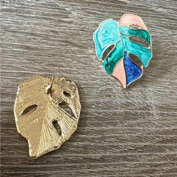 Bohemian leaf stud earrings A709 - Picture 3 of 4